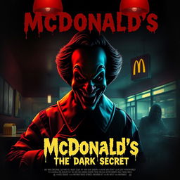 A chilling and creatively eerie movie poster for a horror film titled 'McDonald's: The Dark Secret'