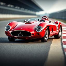 A stunning representation of a hybrid race car, combining the sleek and elegant lines of a 1955 Maserati 200SI with the aggressive styling and curves of a Ferrari 196SP