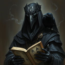 A Shadar-Kai dark priest depicted in a Dungeons & Dragons style, embodying the somber and enigmatic essence of the Raven Queen