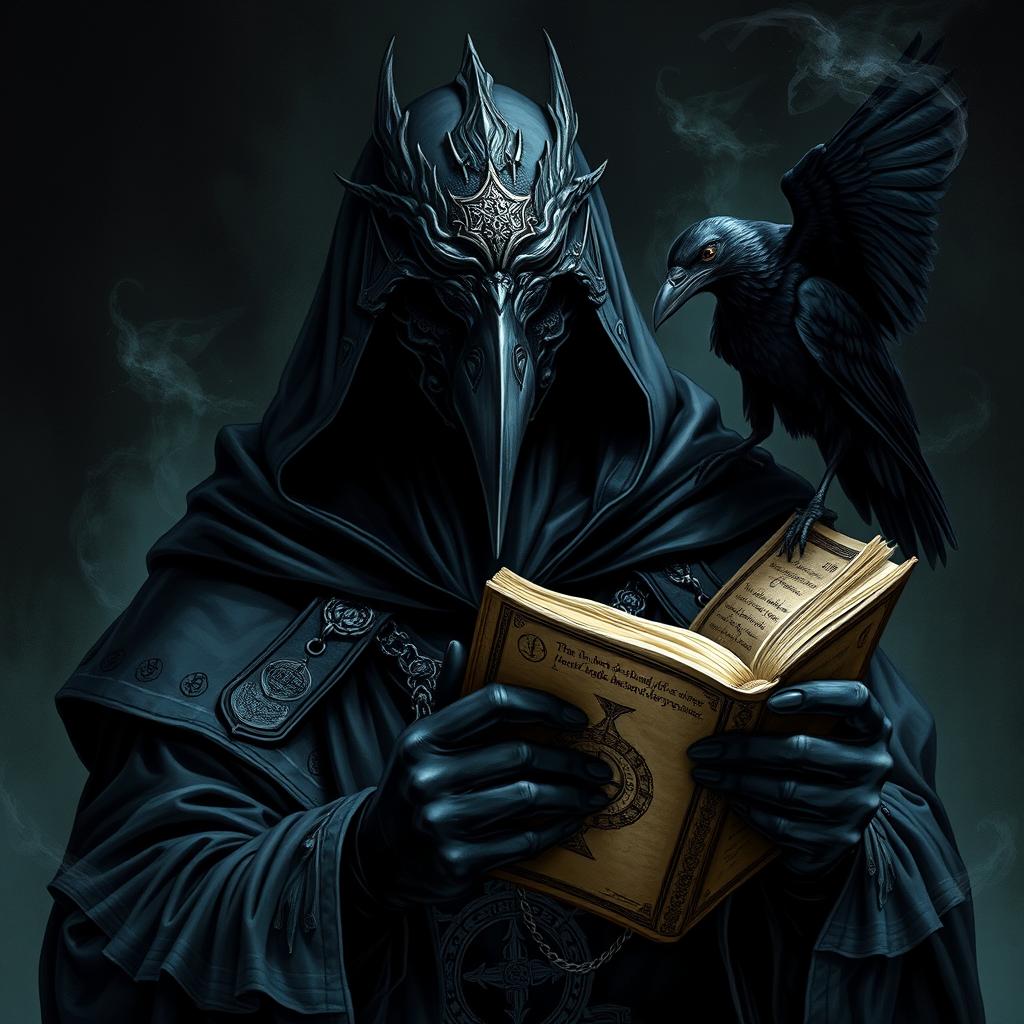 A Shadar-Kai dark priest depicted in a Dungeons & Dragons style, embodying the somber and enigmatic essence of the Raven Queen