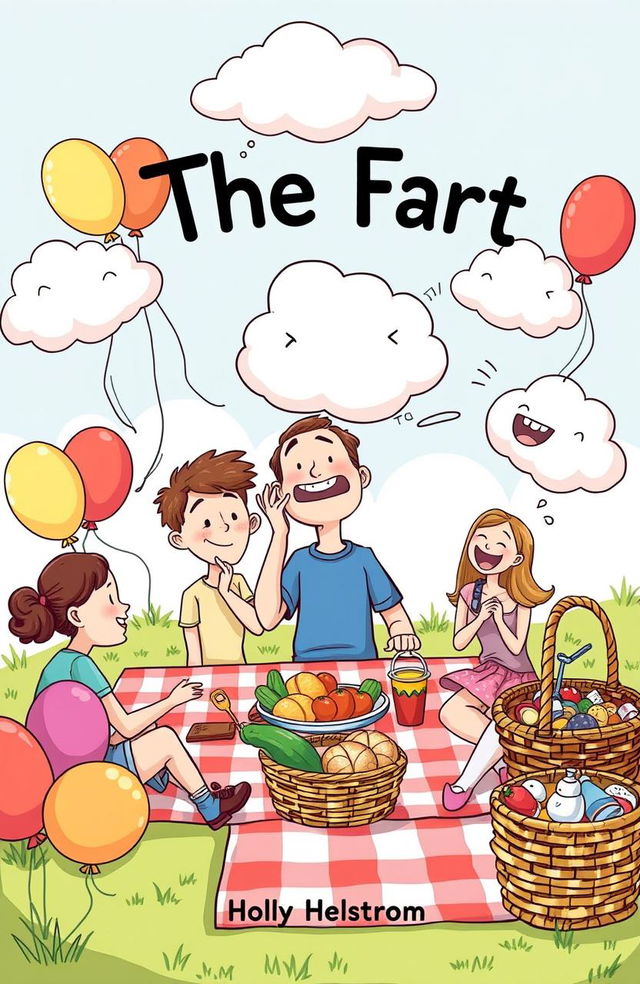 A whimsical and humorous illustration that depicts the essence and hilarity of a short story titled 'The Fart' by Holly Helstrom