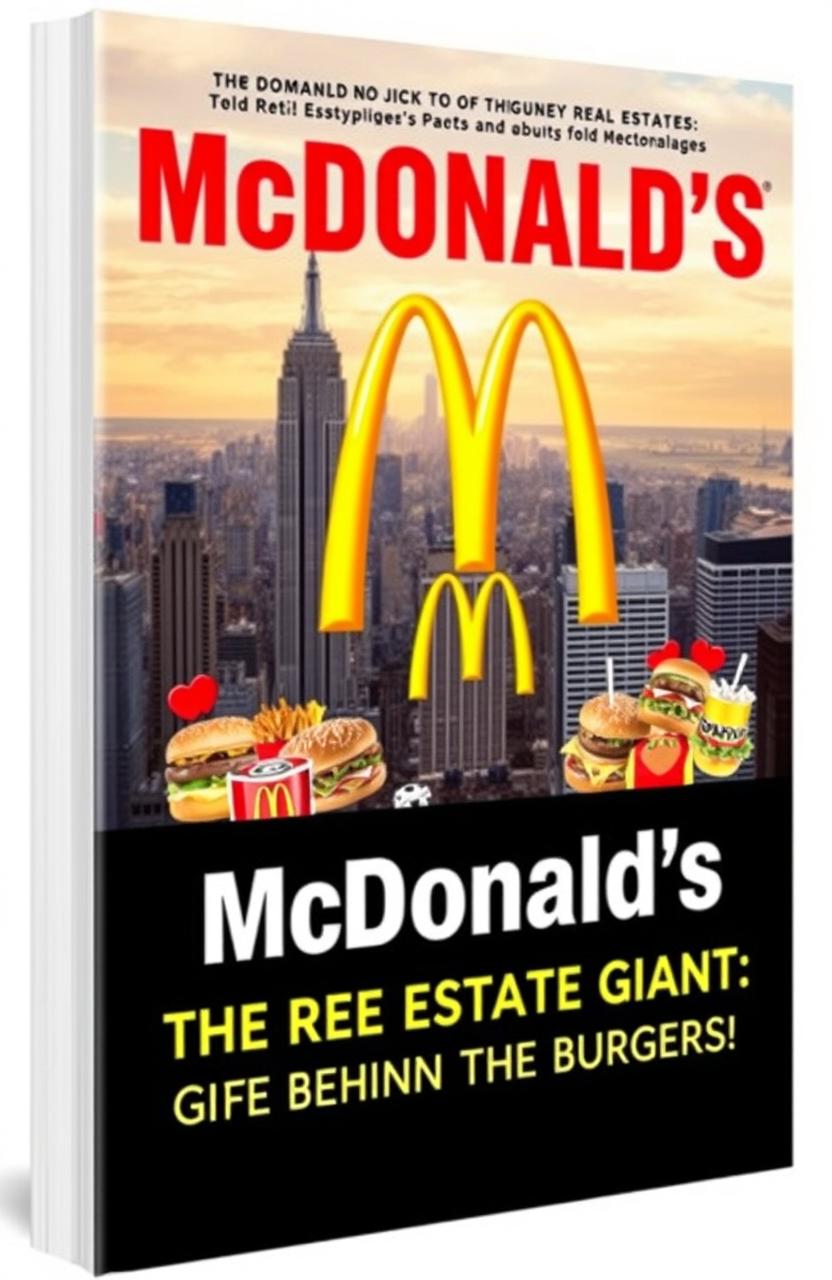 A visually striking book cover for "McDonald's: The Real Estate Giant Behind the Burgers!" designed to evoke the powerful brand presence of McDonald's