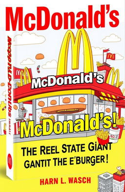 A vibrant and eye-catching book cover for 'McDonald's: The Real Estate Giant Behind the Burgers!' featuring classic McDonald's design elements