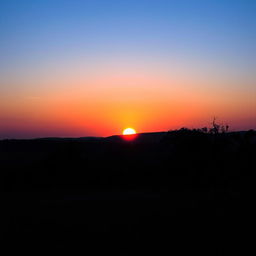 A captivating dusk sunset hour in Africa, where the sun is just below the horizon, casting deep blues and purples across the sky