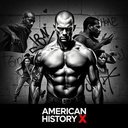 A film cover design inspired by the themes of 'American History X', featuring a powerful black-and-white color scheme