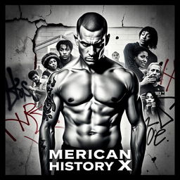 A film cover design inspired by the themes of 'American History X', featuring a powerful black-and-white color scheme