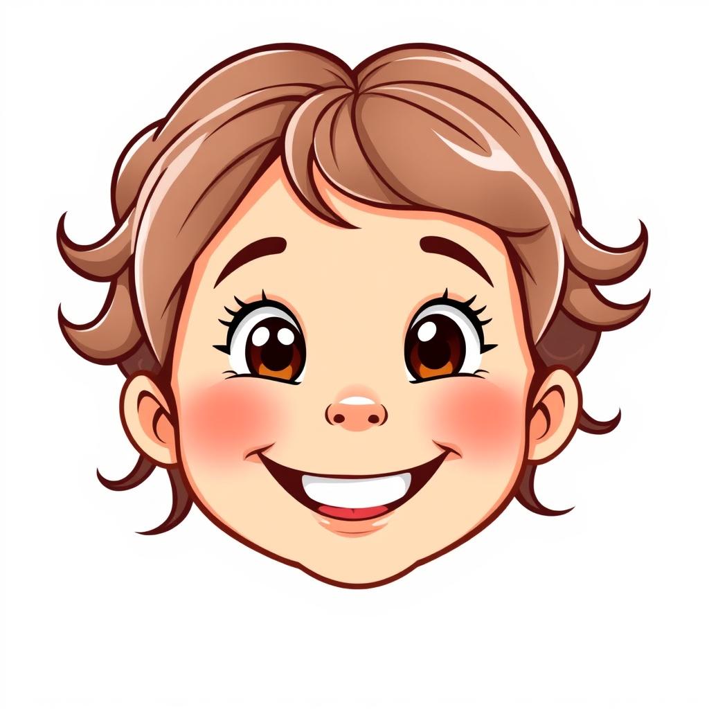 An illustration of a smiling girl's face, featuring playful and cheerful expressions