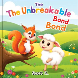 A charming children's book cover featuring an adorable squirrel named Sammy and a cute sheep named Lulu, both smiling playfully