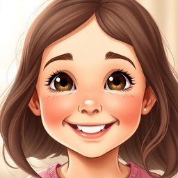 An illustration of a realistic, full face of a smiling girl, capturing the joy and innocence of childhood