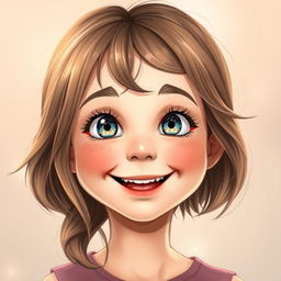 An illustration of a realistic, full face of a smiling girl, capturing the joy and innocence of childhood