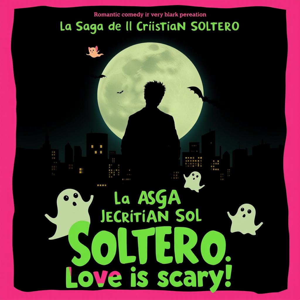 A unique and intriguing movie poster for a romantic comedy titled "La Saga del Cristian Soltero", infused with elements of horror