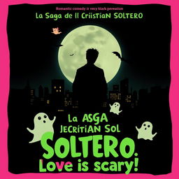 A unique and intriguing movie poster for a romantic comedy titled "La Saga del Cristian Soltero", infused with elements of horror