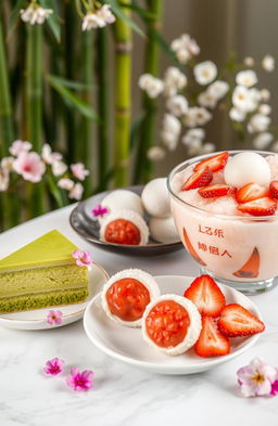 A beautifully arranged table showcasing an assortment of Japanese and Korean desserts