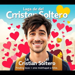 A vibrant and playful movie poster for a romantic comedy titled "La Saga del Cristian Soltero"