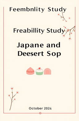 A professional cover design for a business feasibility study titled 'Feasibility Study: Japanese and Korean Dessert Shop in Annaba'