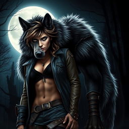 A striking book cover design featuring a fierce female character alongside a majestic werewolf beneath a bright full moon