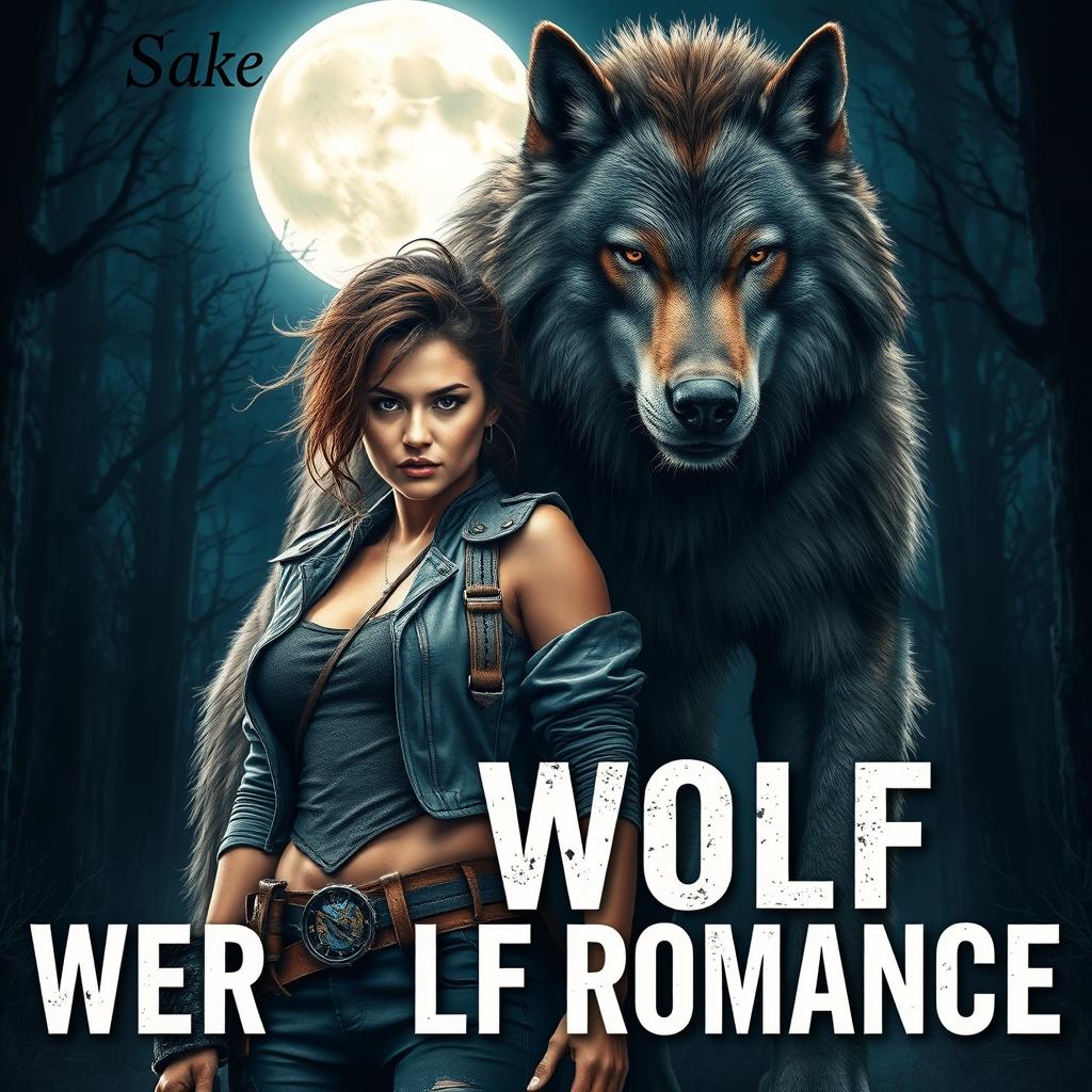 A striking book cover design featuring a fierce female character alongside a majestic werewolf beneath a bright full moon