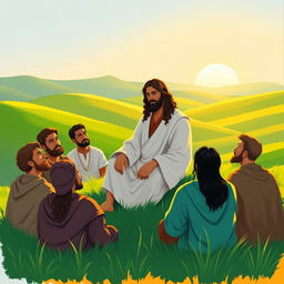 A serene and inspiring scene depicting the theme of discipleship as a strategy used by Jesus