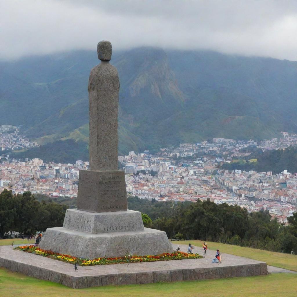 A beautifully decorated text that says 'Nata, el amor que Sergio siente por ti es tan grande que llegó hasta Ecuador', with the monument of Mitad del Mundo in Ecuador as its backdrop.