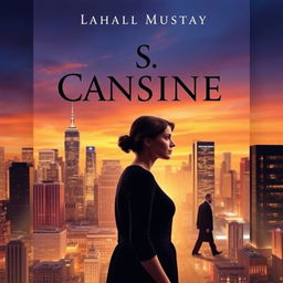 A dramatic book cover featuring a woman standing in front of a sprawling city skyline, gazing thoughtfully into the distance