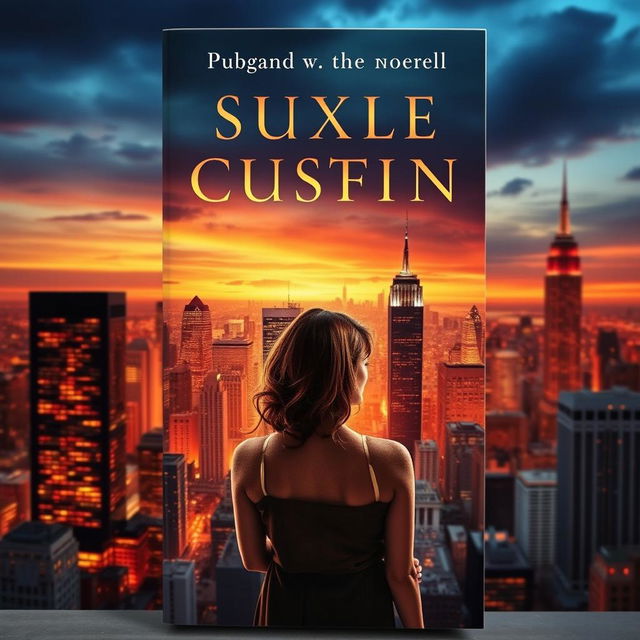 A dramatic book cover featuring a woman standing in front of a sprawling city skyline, gazing thoughtfully into the distance