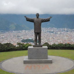 A beautifully decorated text that says 'Nata, el amor que Sergio siente por ti es tan grande que llegó hasta Ecuador', with the monument of Mitad del Mundo in Ecuador as its backdrop.