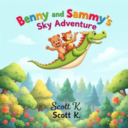 A delightful book cover design for a whimsical children's story titled 'Benny and Sammy's Sky Adventure'