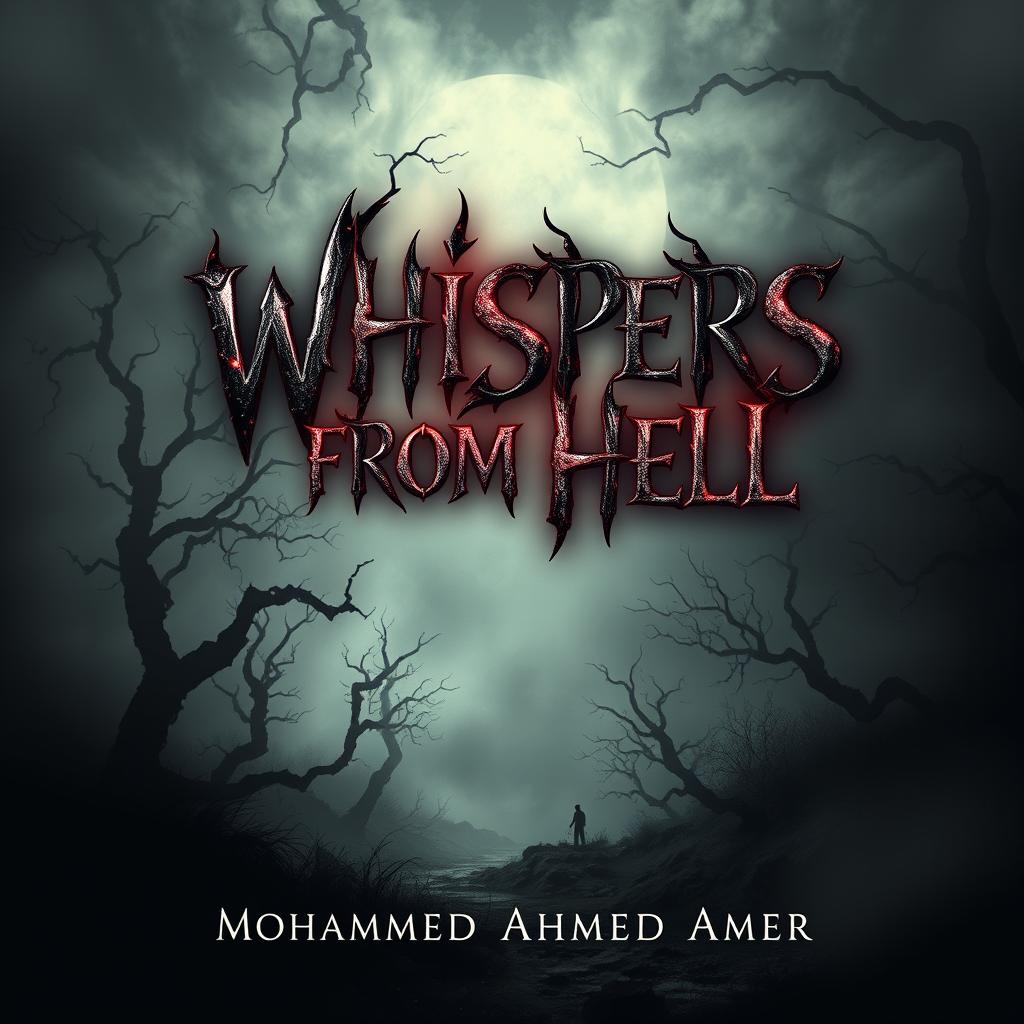 A psychological, philosophical, and horror-themed book cover for the novel titled "Whispers from Hell" with the author's name "Mohammed Ahmed Amer" positioned subtly below the title