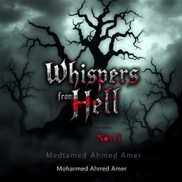 A psychological, philosophical, and horror-themed book cover for the novel titled "Whispers from Hell" with the author's name "Mohammed Ahmed Amer" positioned subtly below the title