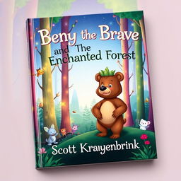 An imaginative book cover design for the children's story titled 'Benny the Brave and the Enchanted Forest'