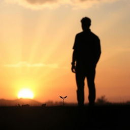 Create a calming image of a person or silhouette standing at the horizon, contemplating the sunrise, representing change and overcoming challenges