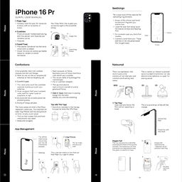 An instructional and visually engaging user manual for the iPhone 16 Pro designed by David Benson, featuring detailed illustrations and diagrams