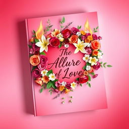 A visually striking cover design featuring a beautiful, heart-shaped arrangement of vibrant flowers such as roses, lilies, and daisies, intertwined with delicate green leaves