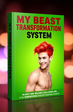 A green book cover featuring a young man with fiery red hair styled in a trendy way, showing the left side of his body with a sly and confident smile