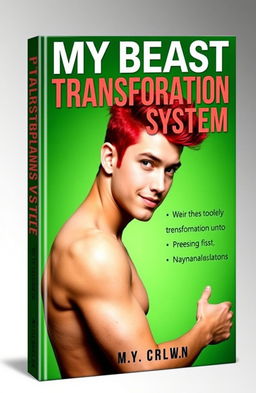 A green book cover featuring a young man with fiery red hair styled in a trendy way, showing the left side of his body with a sly and confident smile