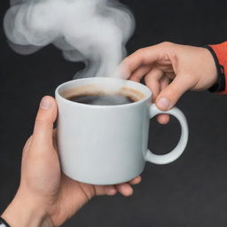 Naruto's hand holding a steaming cup of coffee