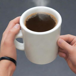 Naruto's hand holding a steaming cup of coffee