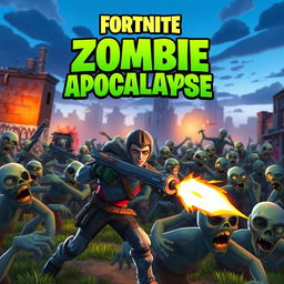 A captivating thumbnail for a Fortnite zombie-themed scenario, featuring a dynamic scene with Fortnite-style characters battling hordes of zombies