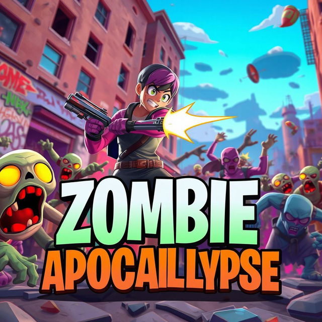 A captivating thumbnail for a Fortnite zombie-themed scenario, featuring a dynamic scene with Fortnite-style characters battling hordes of zombies