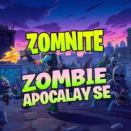 A captivating thumbnail for a Fortnite zombie-themed scenario, featuring a dynamic scene with Fortnite-style characters battling hordes of zombies