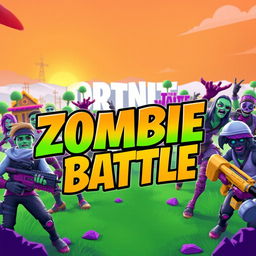 A vibrant and dynamic Fortnite-themed thumbnail featuring stylized zombies in a battle royale setting