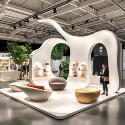 A modern exhibition stand design inspired by the A-POC store designed by Ronan and Erwan Bouroullec, suitable for a space of 3x3x3 meters