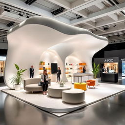 A modern exhibition stand design inspired by the A-POC store designed by Ronan and Erwan Bouroullec, suitable for a space of 3x3x3 meters