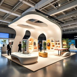 A modern exhibition stand design inspired by the A-POC store designed by Ronan and Erwan Bouroullec, suitable for a space of 3x3x3 meters