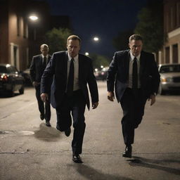 Night scene of FBI agents stealthily crawling towards gangsters