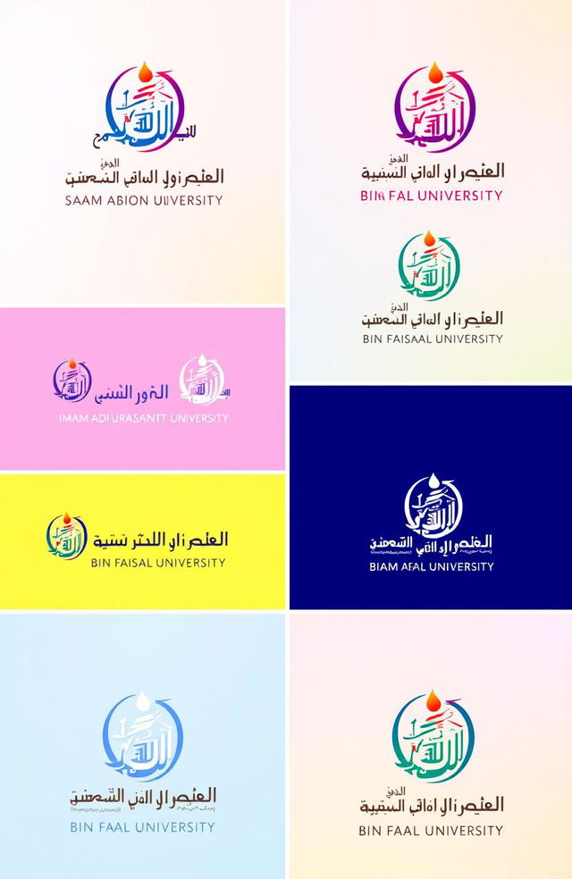 A collection of various versions of the Imam Abdulrahman Bin Faisal University logo, creatively arranged in a visually appealing way