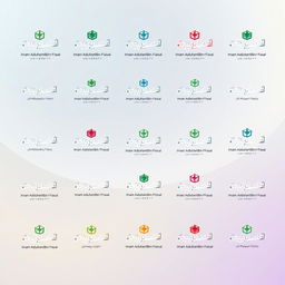 A variety of small versions of the Imam Abdulrahman Bin Faisal University logo, arranged in a dynamic pattern that showcases the diversity of the logo's design