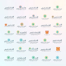 A variety of small versions of the Imam Abdulrahman Bin Faisal University logo, arranged in a dynamic pattern that showcases the diversity of the logo's design