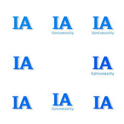 A collection of small blue IA University logos, strategically placed in the corners of the image