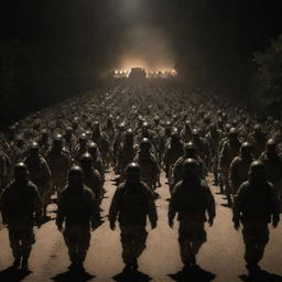 Large army marching under cover of darkness to attack enemy forces